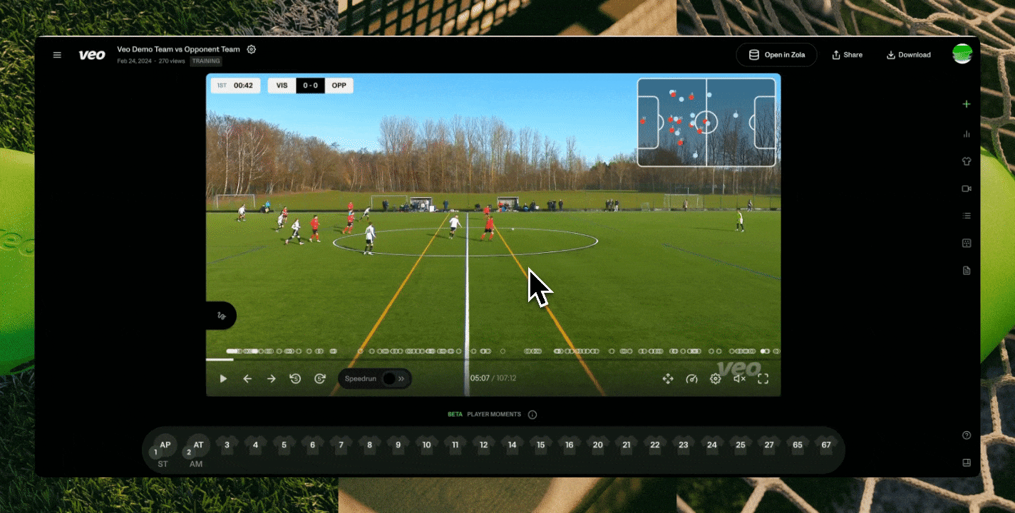 gif showing how to download a match from the Veo account to the user's device
