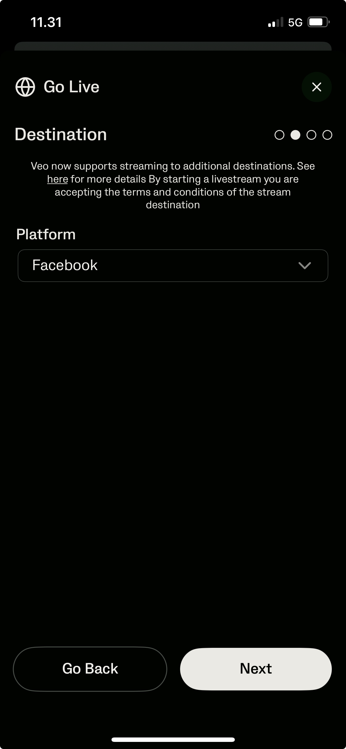 Select Facebook as destination