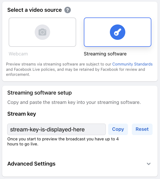 Facebookでストリーミングソフトウェアを選択