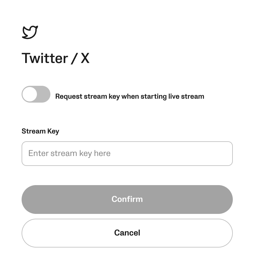Introduce la clave de transmisión en los ajustes de Veo Live