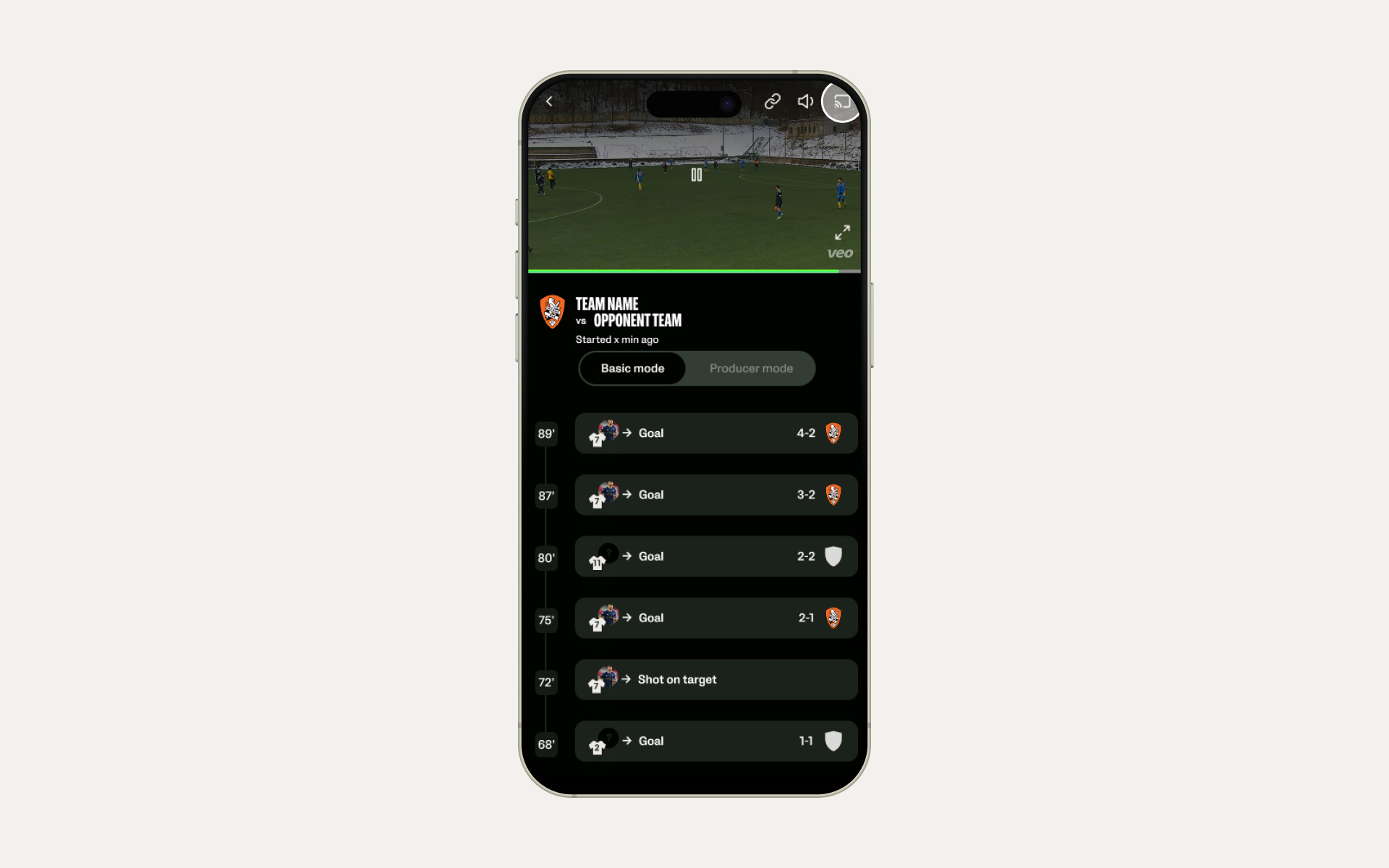 試合を大画面にキャストするための内蔵オプションを探す画面