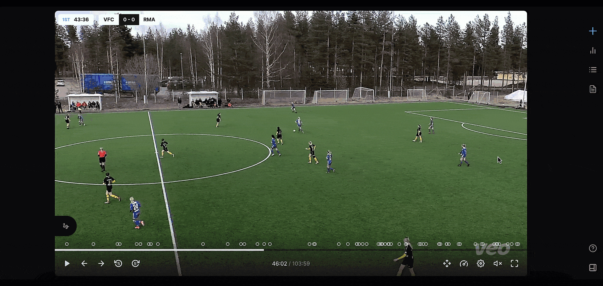 Gif montrant comment localiser le tableau des statistiques de Veo Analytics