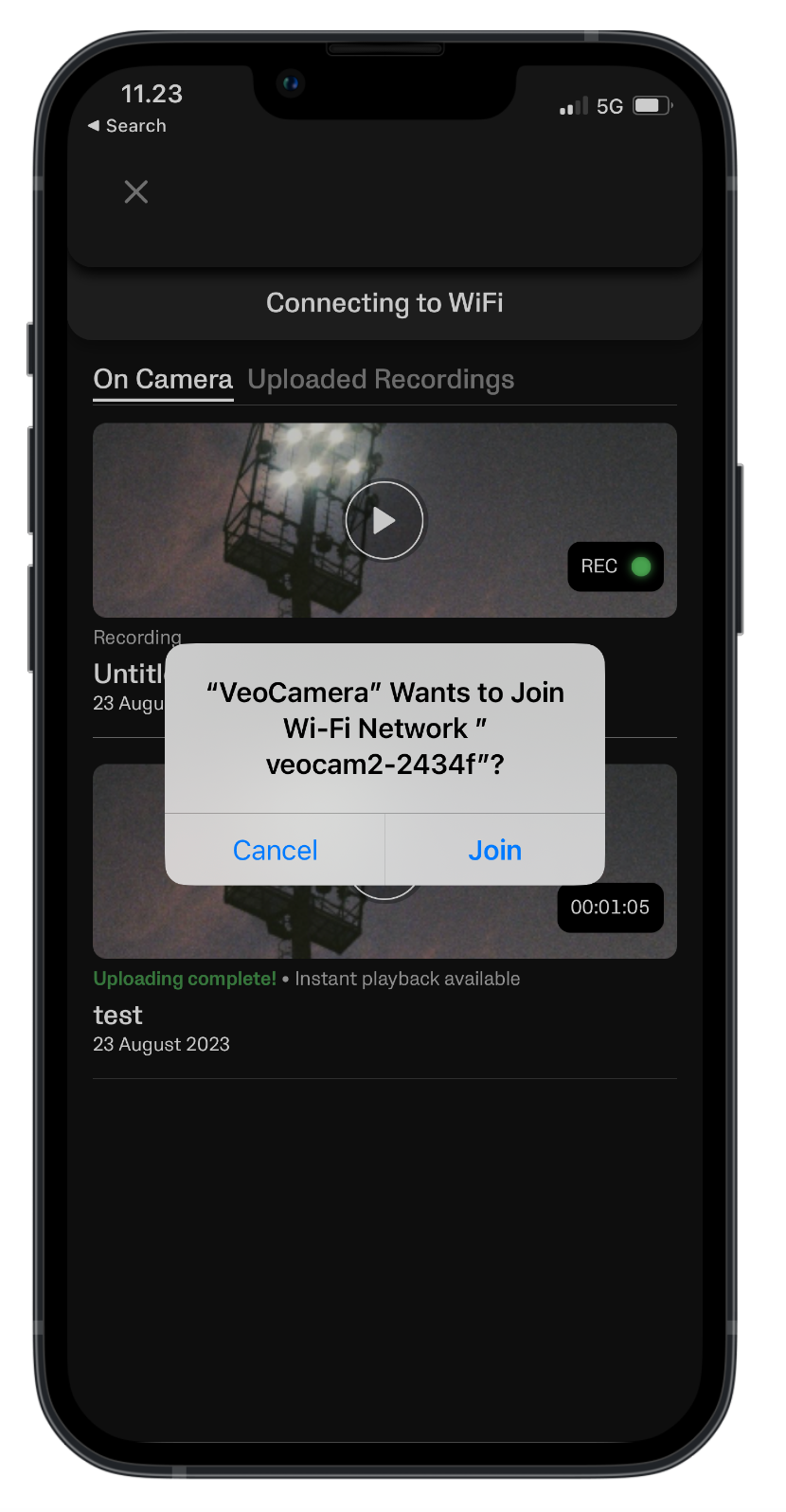 Connexion au hotspot de la caméra pour Instant Playback