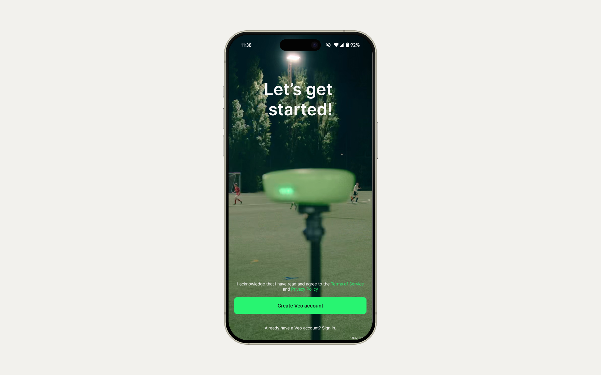 Login screen for Veo Live