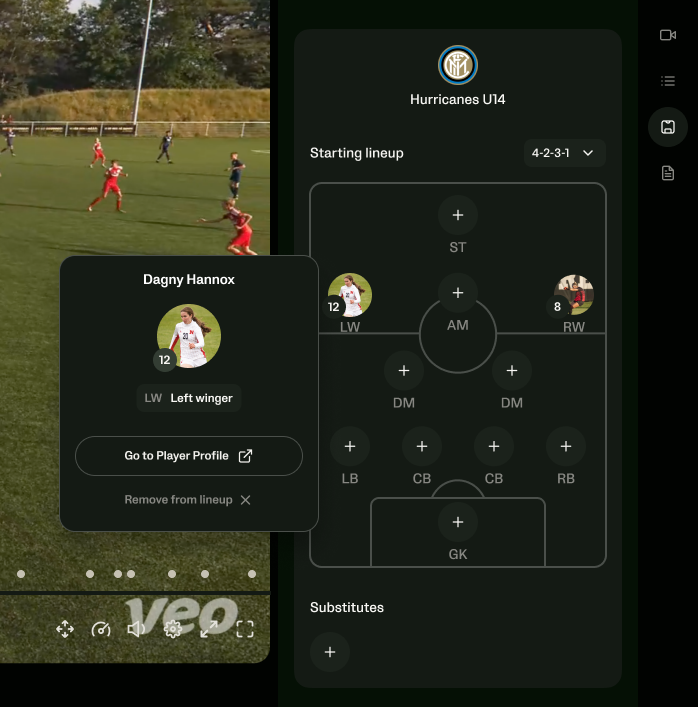 Ejemplo de una alineación de equipo completada