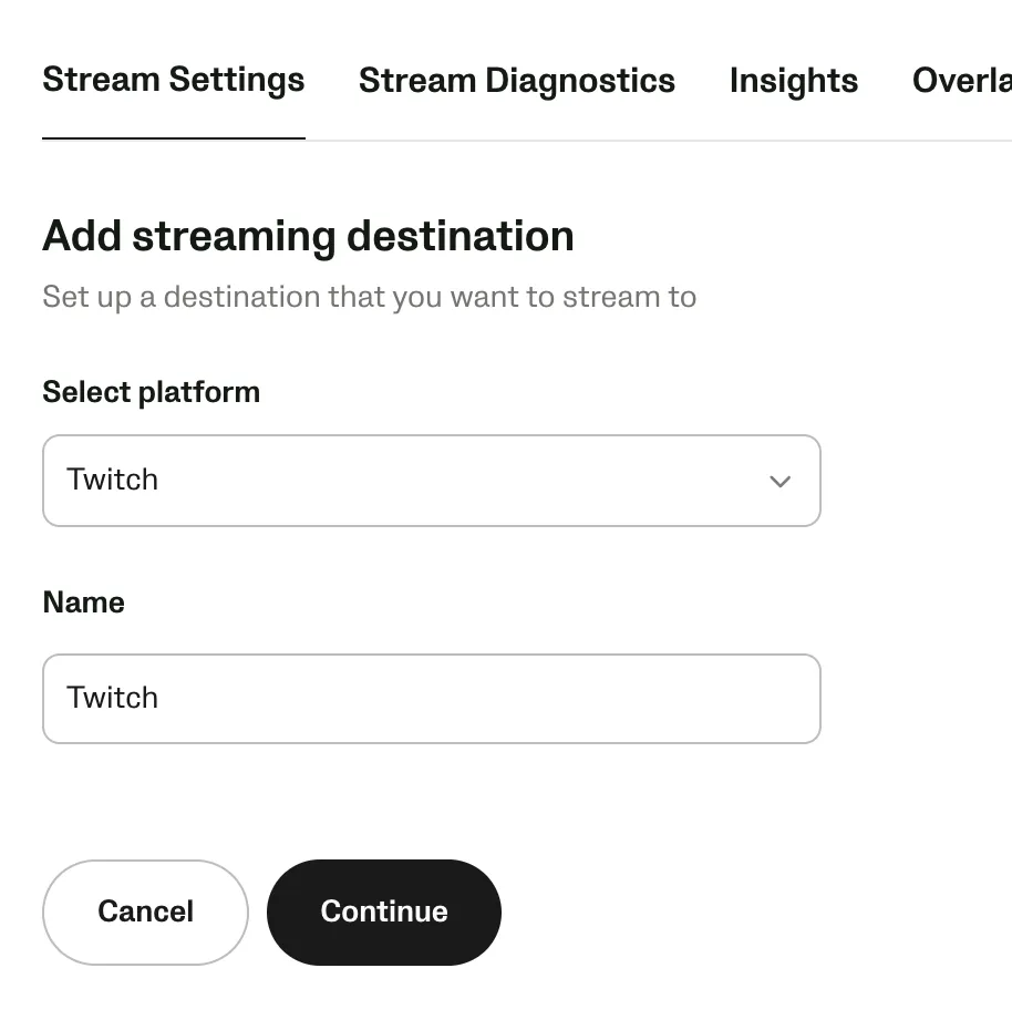 Add Twitch streaming destination