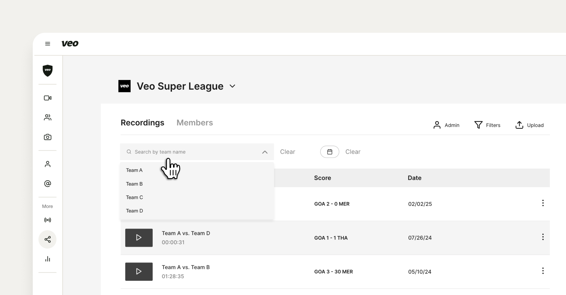 League Exchange video list interface