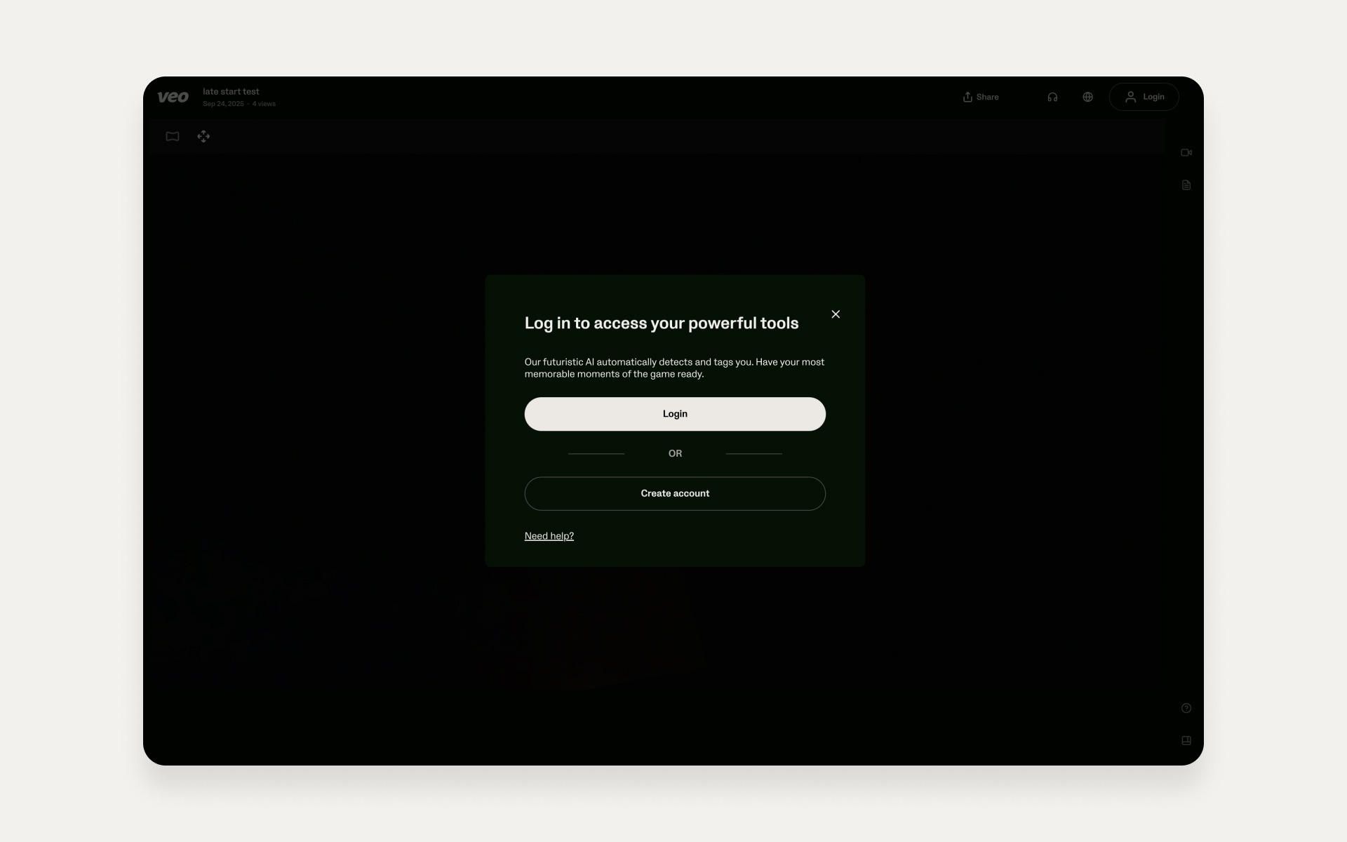 Schermata che mostra l’opzione per accedere, creare un account o semplicemente chiudere la finestra per guardare la registrazione.jpg