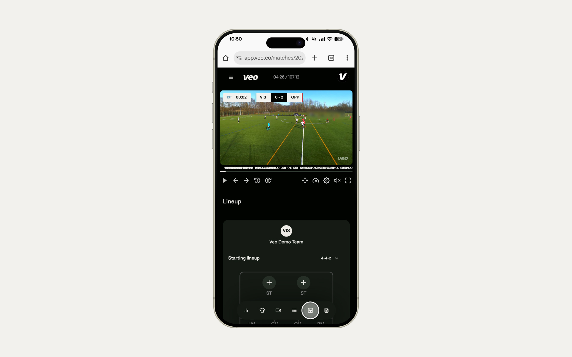 Aufstellung am unteren Bildschirmrand in der mobilen Ansicht finden