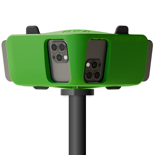 Bild des Phone-Rigs, des tragbaren Stativs und der am Phone-Rig befestigten iPhones
