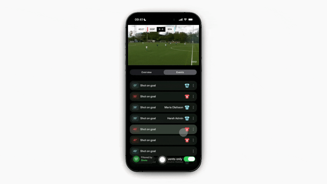 Cambiare il giocatore di un evento app Veo.gif